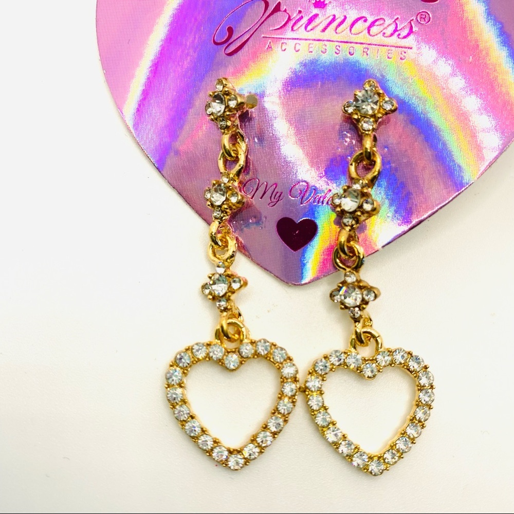 Earrings Crystal Hearts dangle Pierced - Picture 7 of 9